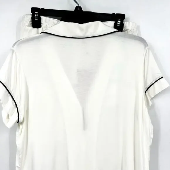 EBERJEY Giselle Short PJ Set Large Pure Ivory Navy Blue Tencel Modal Relaxed NWT - Picture 6 of 13